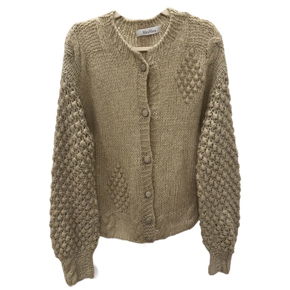 MaxMara Sweaters - Max Mara Tan Chunky Knit Button Front Cardigan Sweater